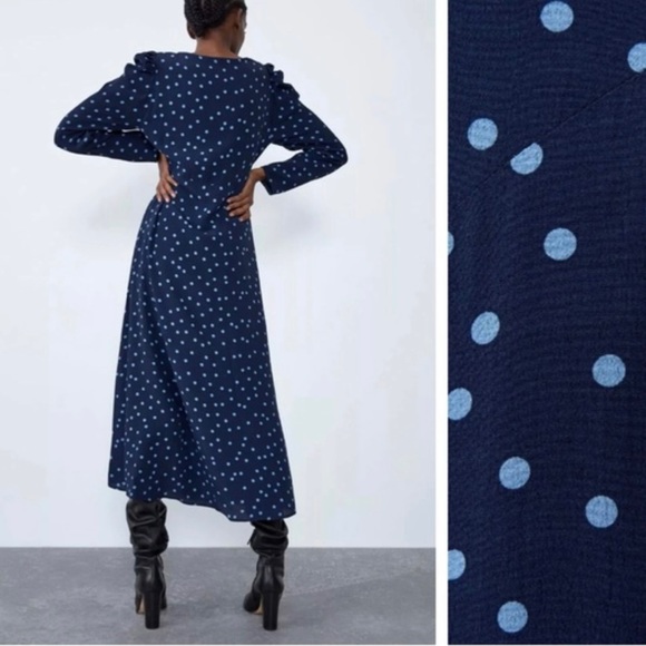 Zara Blue Polka Dot Dress NWT - Picture 2 of 6